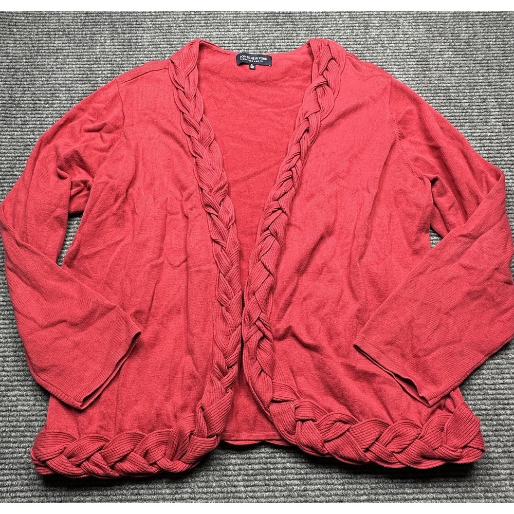 Jones New York Cardigan Womens 3X Open‎ Front Braided Trim Sweater Cotton Blend